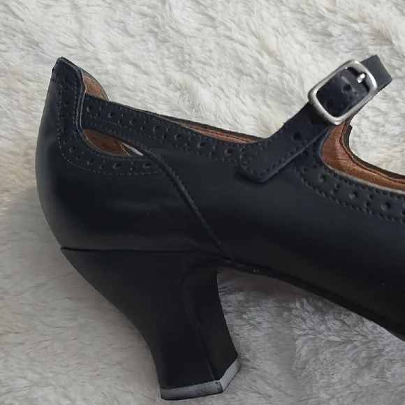 Clarks NavyLeather Heeled Peep-Toe Shoes with Adjustable Strap - Picture 5 of 12